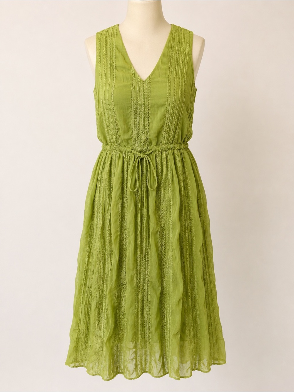 Mystree Olive Green Sleeveless Midi Dress with Tie Waist